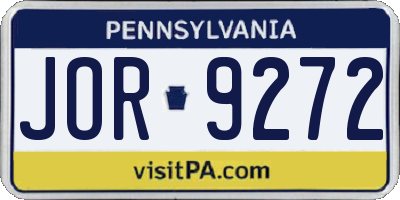 PA license plate JOR9272
