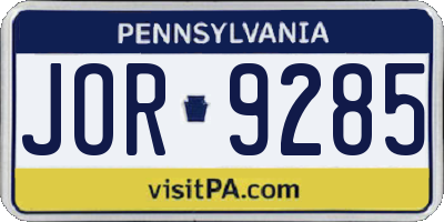 PA license plate JOR9285