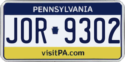 PA license plate JOR9302