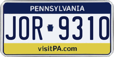 PA license plate JOR9310