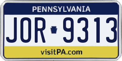 PA license plate JOR9313