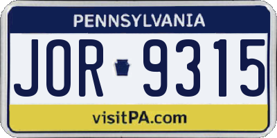 PA license plate JOR9315