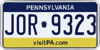 PA license plate JOR9323