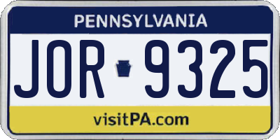 PA license plate JOR9325