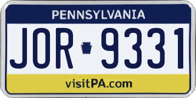 PA license plate JOR9331