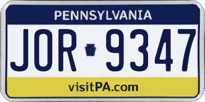 PA license plate JOR9347