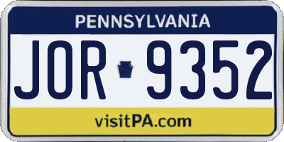 PA license plate JOR9352