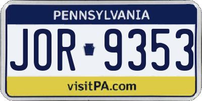 PA license plate JOR9353