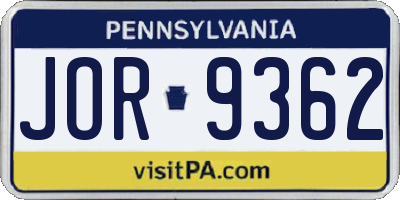 PA license plate JOR9362