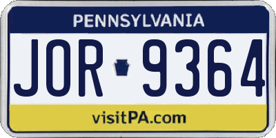 PA license plate JOR9364