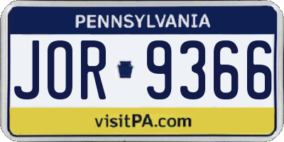 PA license plate JOR9366