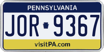PA license plate JOR9367