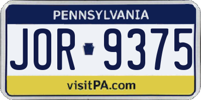 PA license plate JOR9375