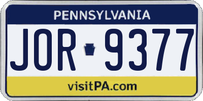PA license plate JOR9377