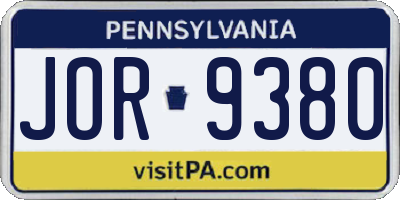 PA license plate JOR9380