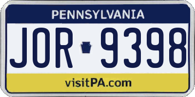 PA license plate JOR9398