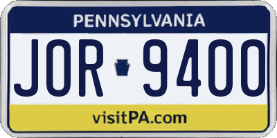 PA license plate JOR9400