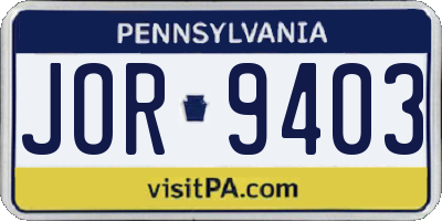 PA license plate JOR9403