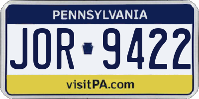 PA license plate JOR9422