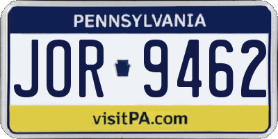 PA license plate JOR9462