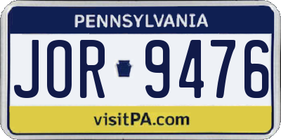 PA license plate JOR9476