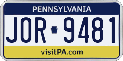 PA license plate JOR9481