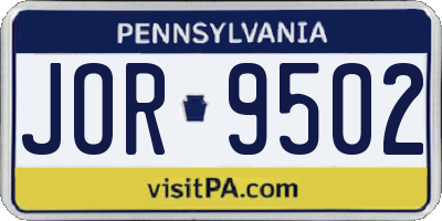 PA license plate JOR9502