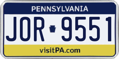 PA license plate JOR9551