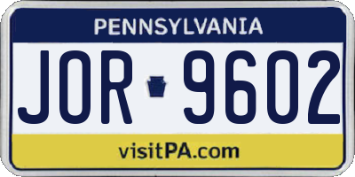 PA license plate JOR9602