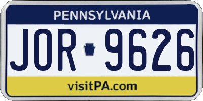 PA license plate JOR9626