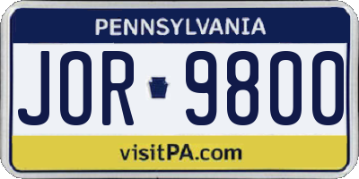 PA license plate JOR9800