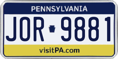 PA license plate JOR9881