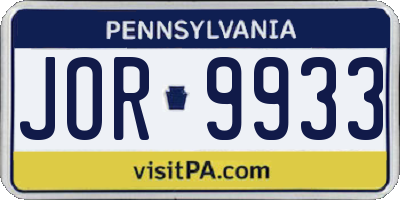 PA license plate JOR9933