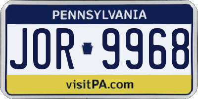 PA license plate JOR9968