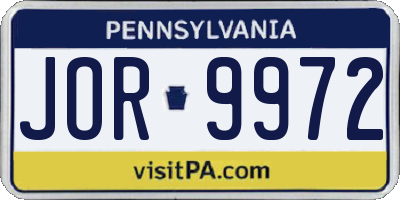 PA license plate JOR9972