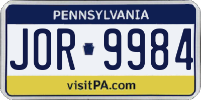 PA license plate JOR9984