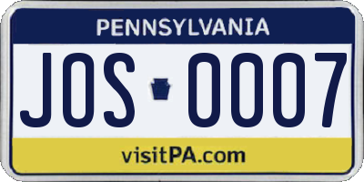 PA license plate JOS0007