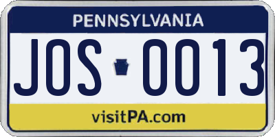 PA license plate JOS0013