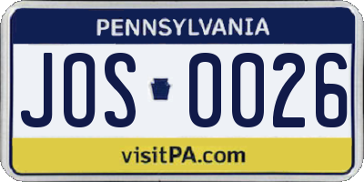 PA license plate JOS0026