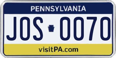 PA license plate JOS0070