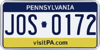 PA license plate JOS0172