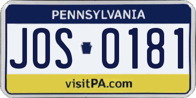 PA license plate JOS0181
