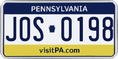 PA license plate JOS0198