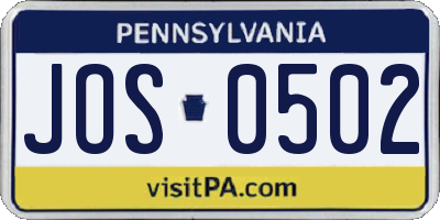 PA license plate JOS0502