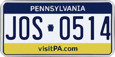 PA license plate JOS0514