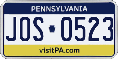PA license plate JOS0523