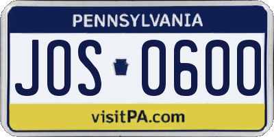 PA license plate JOS0600