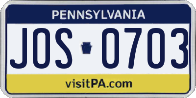 PA license plate JOS0703