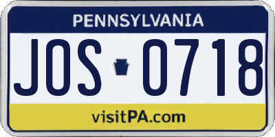 PA license plate JOS0718