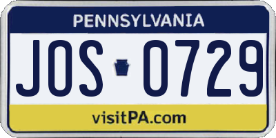 PA license plate JOS0729